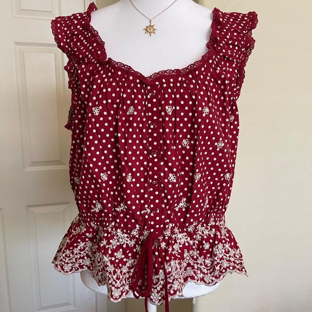 Wild-fable Women's Red and White Blouse